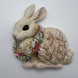 Vtg Bunny Rabbit With Wreath Resin 4x5 Wall Decor Taiwan